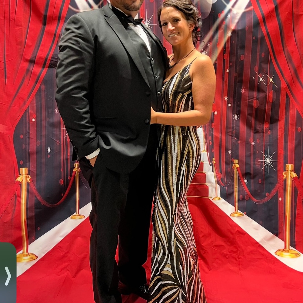 Full sequin Black White Gold Gown